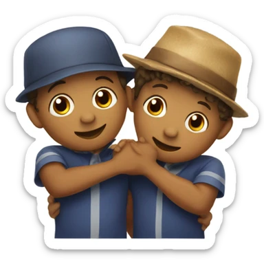 boys in fun hats hug sticker