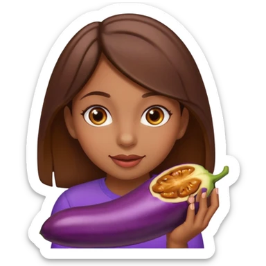 Brown girl eating a eggplant sticker