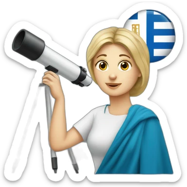 Woman with greek flag and astronomy telescope sticker