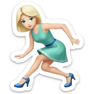prince, black hair, blue eyes, garment, woman, blonde hair, green eyes, bending knee, sleveless white dress, sticker