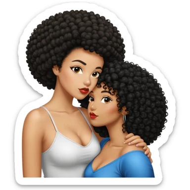 Black curvy girl with Afro kissing mixed girl with lean physique and black curly hair  sticker