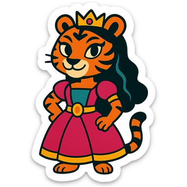 tiger human princess, vibrant toon style sticker