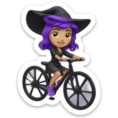 Cute witch dark purple hair riding spin bike sticker