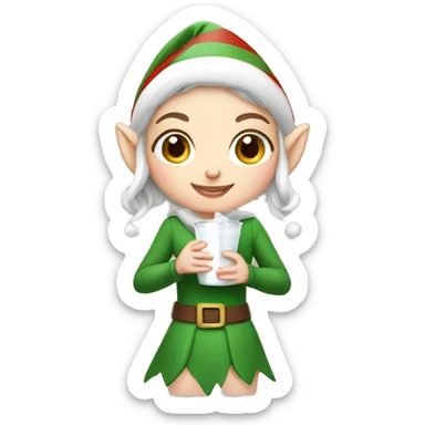 Cute elf girl holding a glass of milk sticker
