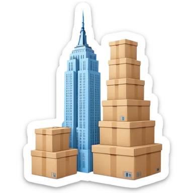 light blue Empire State Building with natural cardboard boxes stacked around sticker