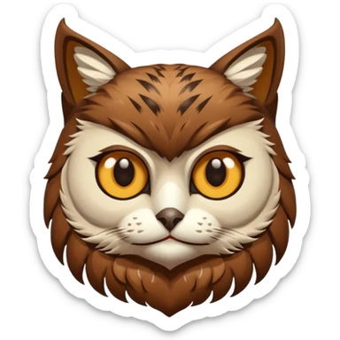 An cats head with a brown on top of the head of the cat the cats head infused with an white owls fulls body with brown wings sticker