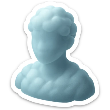 person from shoulders up, front view, fully composed of bright convex clouds, matte glass style sticker