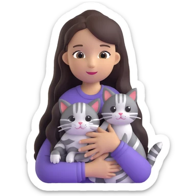 girl with long hair holding a cat with silver stripes sticker