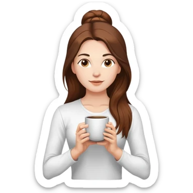 Yoga Woman white shirt long brown hair drinks coffee sticker