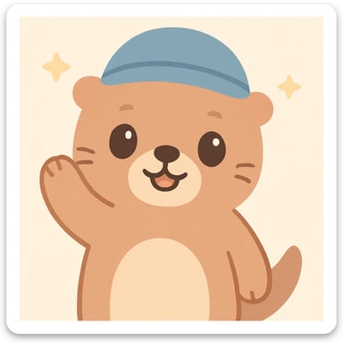 An otter with a blue hat on waving hi sticker