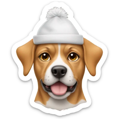Dog wearing a cat hat sticker