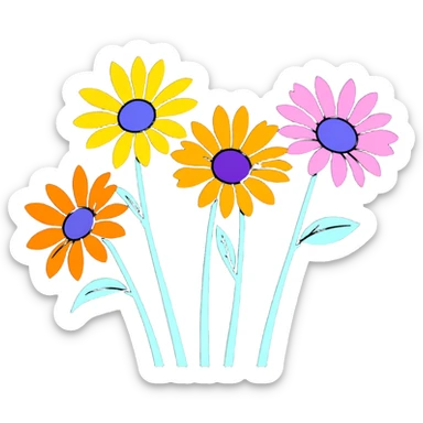 Purple blue, orange and yellow Gerber daisies sticker