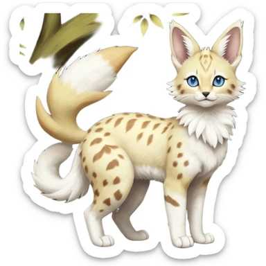 Albino-white, blue-eyed soft natural realistic romantic vintage antique divine beautiful elegant pretty precious cute young youthful  Fakémon-Pokémon-feline-Zeraora-Jolteon-serval-caracal-chinchilla-Minccino-Cinccino-Meowstic-rodent-hybrid-creature (full body) sticker