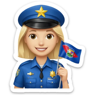 A blond cop holding a Kansas flag sticker