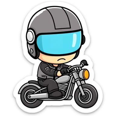 Chibi biker in helmet suffers from heat sticker