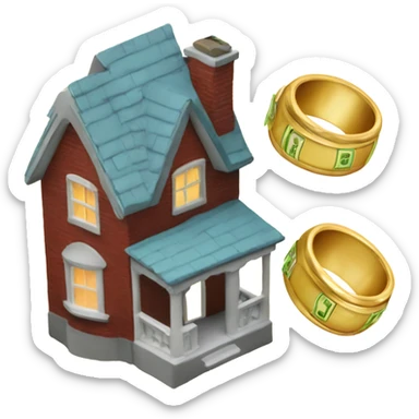 a house and 2 wedding rings and a little bit of money sticker