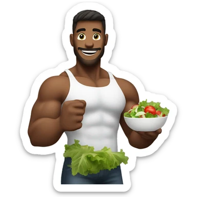 muscular guy enjoying salad one hand sticker