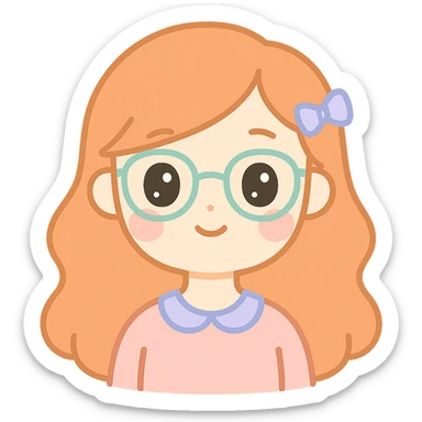 kawaii style portrait of a woman with long copper hair, fair skin, and glasses sticker