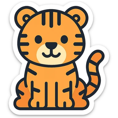 cute cartoon tiger icon, rounded shapes, friendly expression, visible stripes, modern icon style sticker