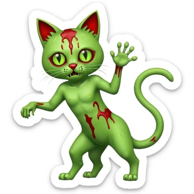 bloody green zombie cat full body with action pose sticker