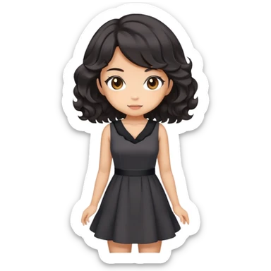 Cute kawaii gorgeous anime lady with black wavy hair wearing a soft feminine dress but looking confident like a boss lady sticker