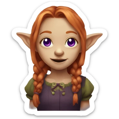 Goblin girl with ginger hair, pigtails, purple eyes sticker