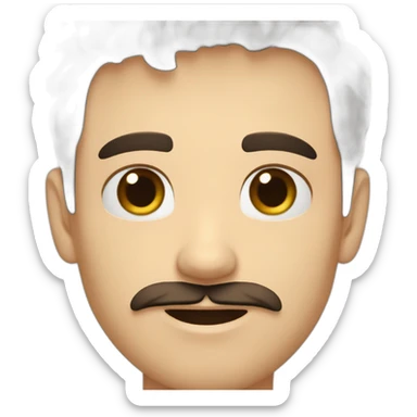 A young Caucasian man with dark brown eyes, almond-shaped eyes, short dark brown hair, and a small dark brown beard with a more prominent mustache. sticker