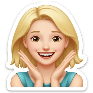 A girl with her arms crossed with both of her hands on her neck laughing sticker