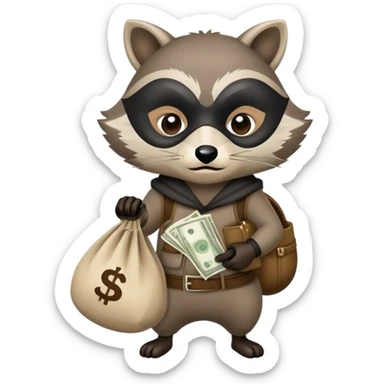 raccoon thief with mask and money bag sticker
