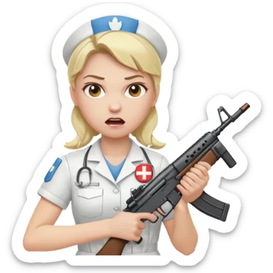 angry blonde nurse with an assault rifle sticker