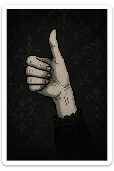 Wednesday Addams' hand inspired by Thing giving a thumbs up, playful gothic style sticker