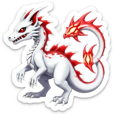 Shiny White Evil Glowing Eldritch Marowak-Salandit-Duskull-Darkdramon-fusion with bloody red markings and a red mane  sticker