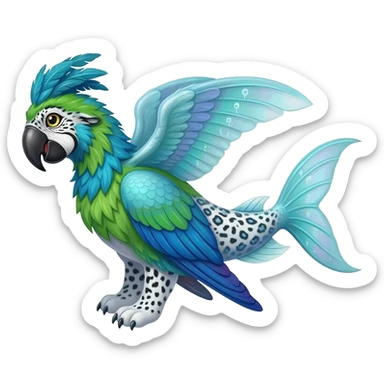Snow-Leopard-Blue-Tang-Fish-Hyacinth-Macaw-fusion-hybrid-animal-creature, full body sticker