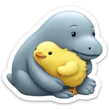 a yellow chick hugging a manatee sticker