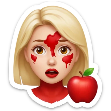 woman with red paint on her face, surprised expression, apple style emoji sticker