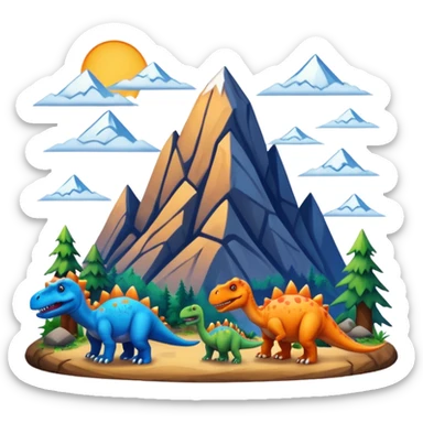 mountian with massive inks on it and many dinosaurs sticker