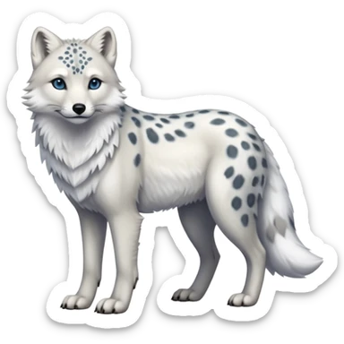 Hyper-realistic furry soft smooth elegant Arctic-wolf-arctic-fox-Snow-leopard-fusion-hybrid-animal-creature, full body sticker