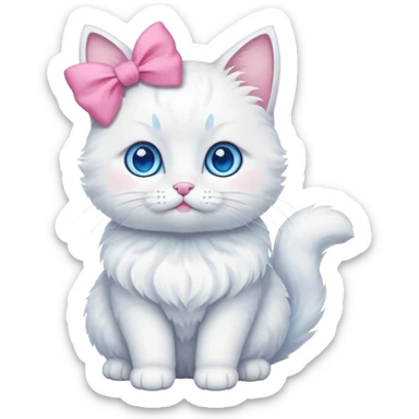 White cat with pink bow sticker