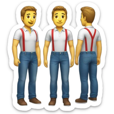 A man mboots, a polo shirt, jeans and red suspenders sticker