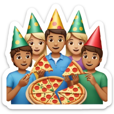 grupo de amigos felices comiendo pizza sticker