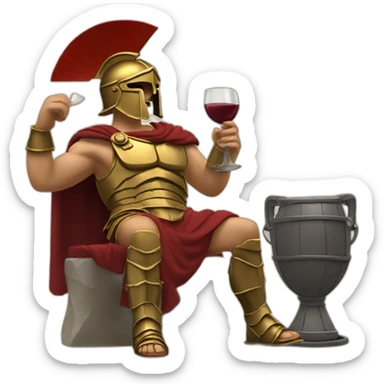 Greek Spartan drinking wine with bronze armour sticker