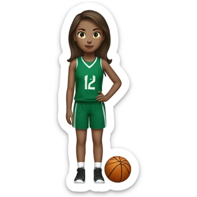 Straight brown hair #12 girl playing basketball green uniform skinny sticker