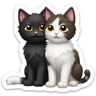 Two cute fluffy cats one black and one white kissing sticker