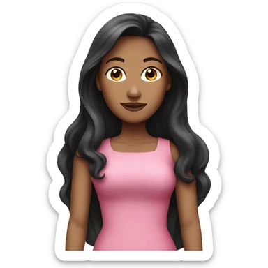 White Woman with long dark hair pink dress sticker