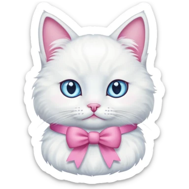 white cat with a pink bow and blue eyes sticker