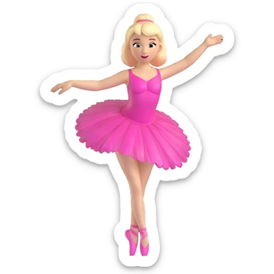 ballerina with blonde hair and white skin, playful pose, shiny costume, expressive face, 3D style sticker