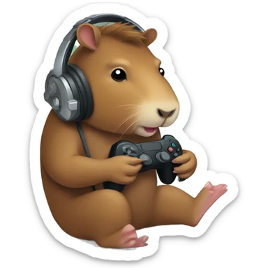 Capybara playing videogames sticker