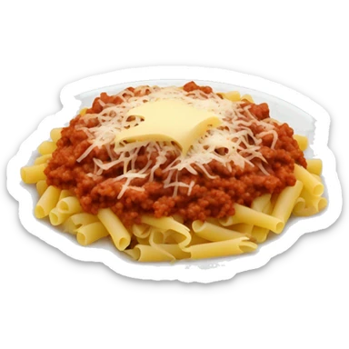 minced meat pasta with tomato paste and some grated cheese on top sticker