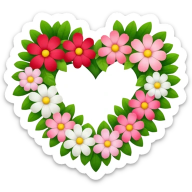 a heart made of flowers with leaves sticker