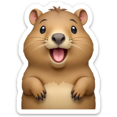 Cinematic Cute Yawning Capybara Portrait Emoji, Head tilted slightly with a dramatic, wide-open yawn, showcasing a plush, rounded body with a broad capybara head featuring a short snout and subtle, small ears, with drowsy, half-closed eyes and a relaxed expression, Simplified yet irresistibly adorable features, highly detailed, glowing with a soft, cozy natural glow, high shine, relaxed yet expressive, stylized with a dash of whimsical charm, soft glowing outline, capturing the essence of a drowsy yet affectionate capybara guardian that seems ready to stretch out for a nap! sticker